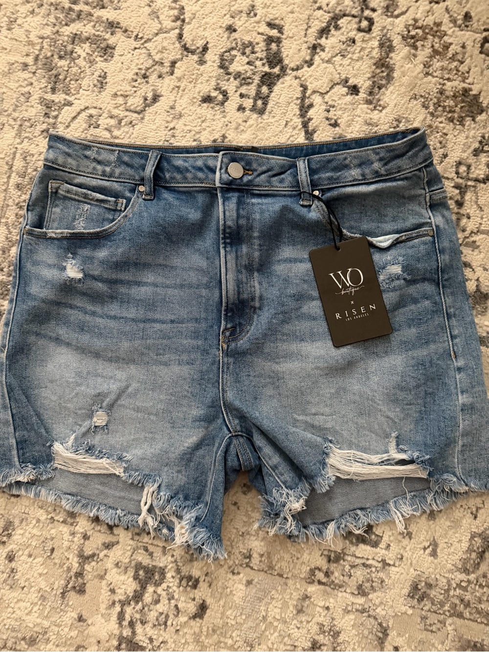 Risen Women's Light Blue Distressed Denim Shorts